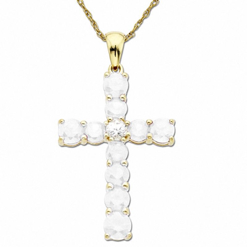 Lab-Created White Sapphire Cross Pendant in 10K Gold