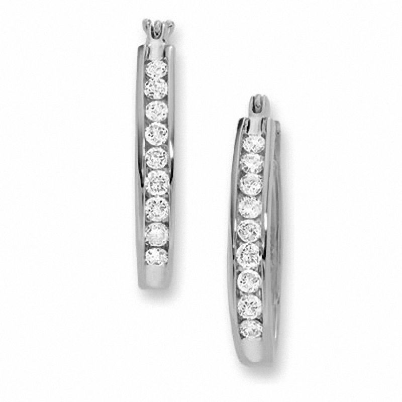 Main Image 1 of 1 CT. T.W. Channel-Set Diamond Hoop Earrings in 14K White Gold