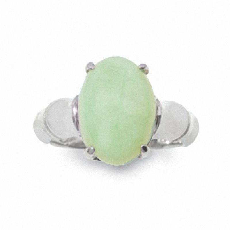 Main Image 1 of Oval Green Jade Ring in Sterling Silver