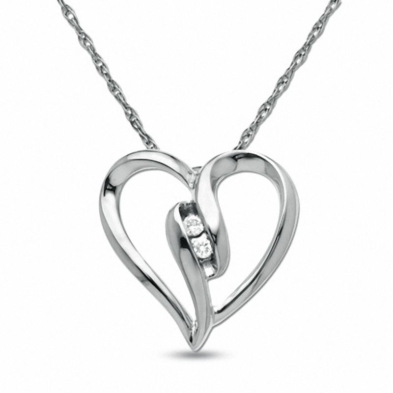 Diamond Duo Heart Pendant in 10K White Gold