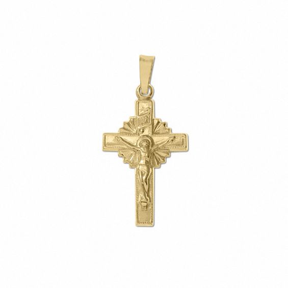 14K Gold Sunburst Small Crucifix Charm