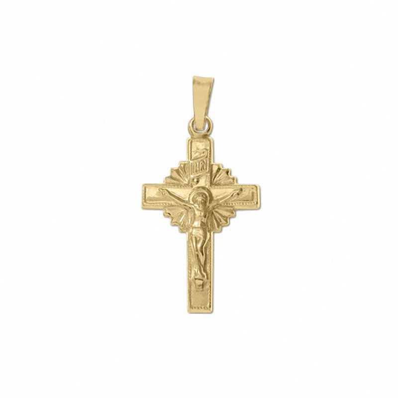Main Image 1 of 14K Gold Sunburst Small Crucifix Charm