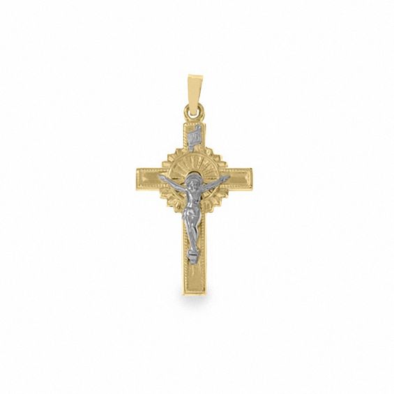 14K Gold Medium Sunburst Crucifix Charm