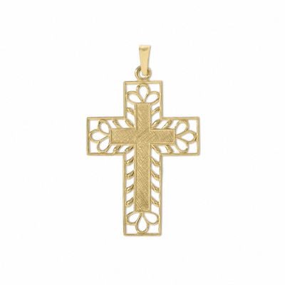 14k 14kt Yellow Gold Filigree Cross Charm PENDANT 20.6 mm 14k 14kt Yellow Gold Filigree Cross Charm PENDANT 20.6 mm
