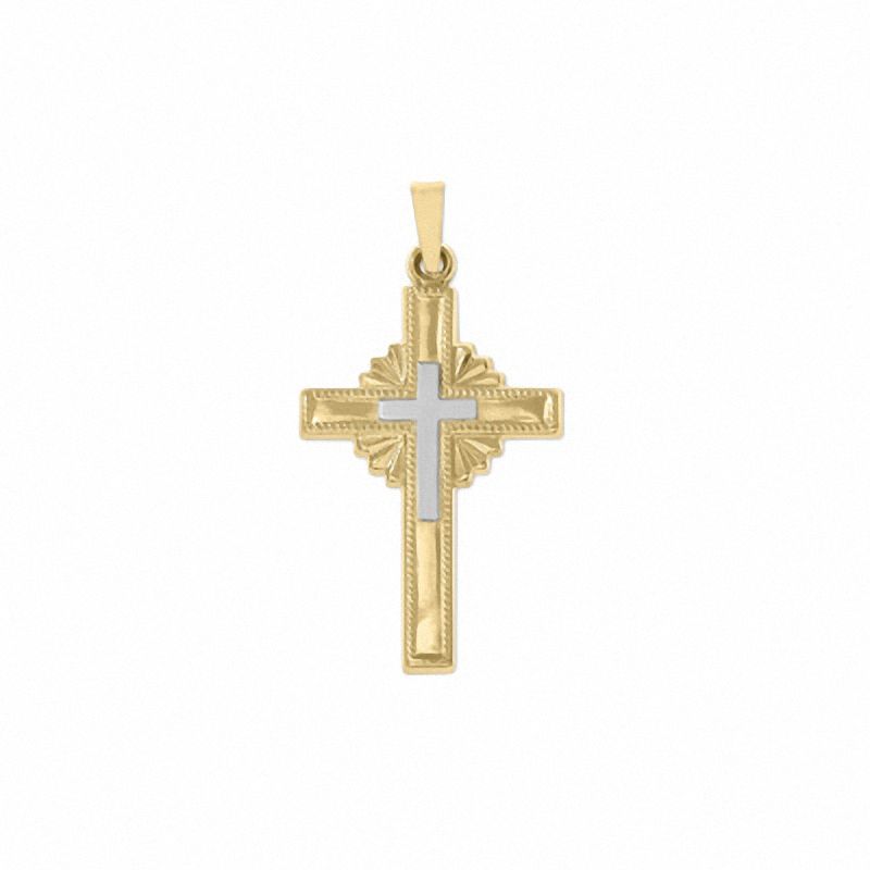 14K Two-Tone Gold Sunburst Cross Charm