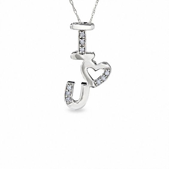 Diamond Accent "I Heart U" Pendant in 10K White Gold