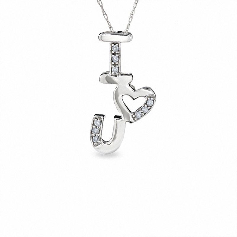 Main Image 1 of Diamond Accent "I Heart U" Pendant in 10K White Gold