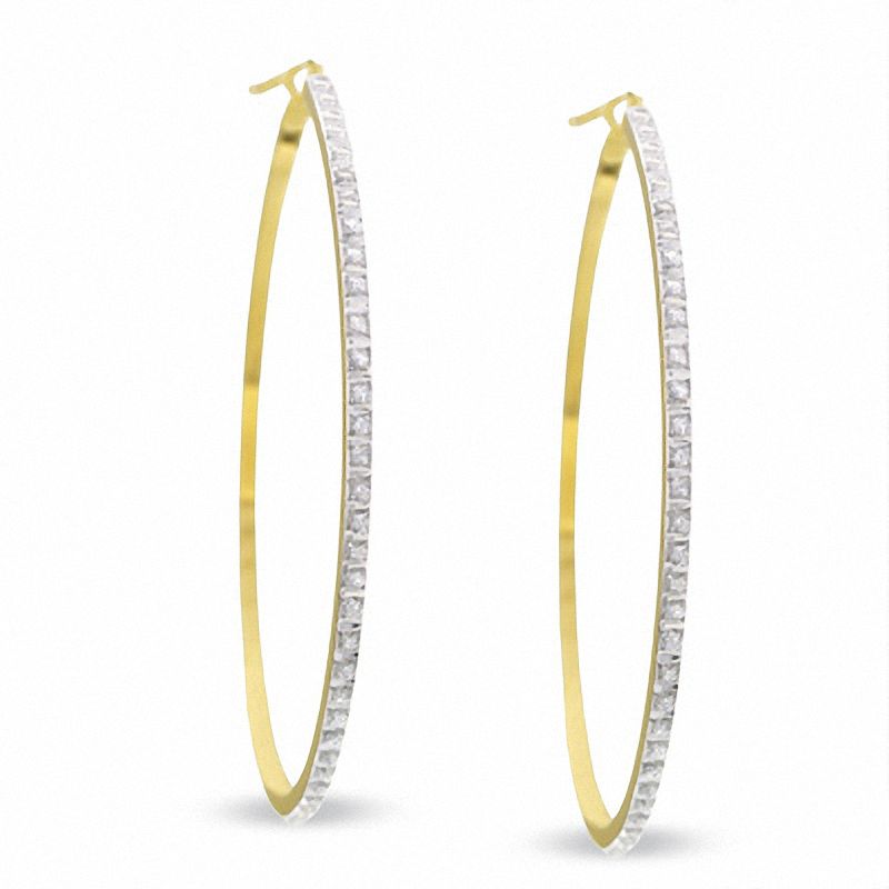 Main Image 1 of Diamond Fascination™ Round Hoop Earrings in 14K Gold
