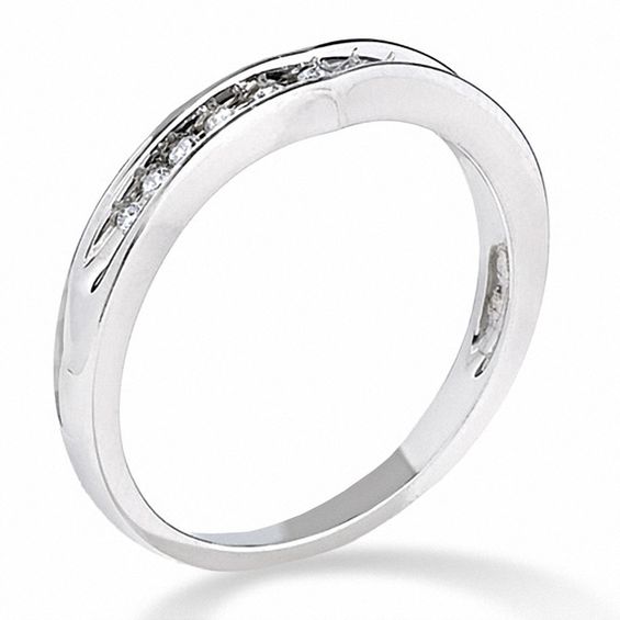 1/10 CT. T.w. Diamond Contoured Wedding Band in 14K White Gold