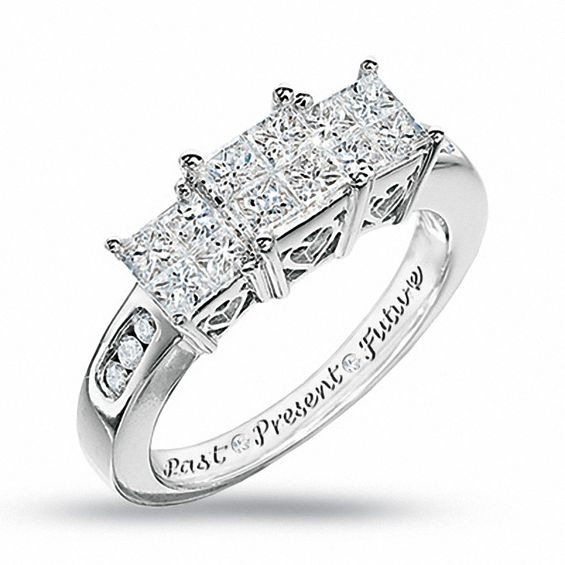 1 CT. T.W. Princess-Cut Quad Diamond Past Present Future® Ring in 14K White  Gold