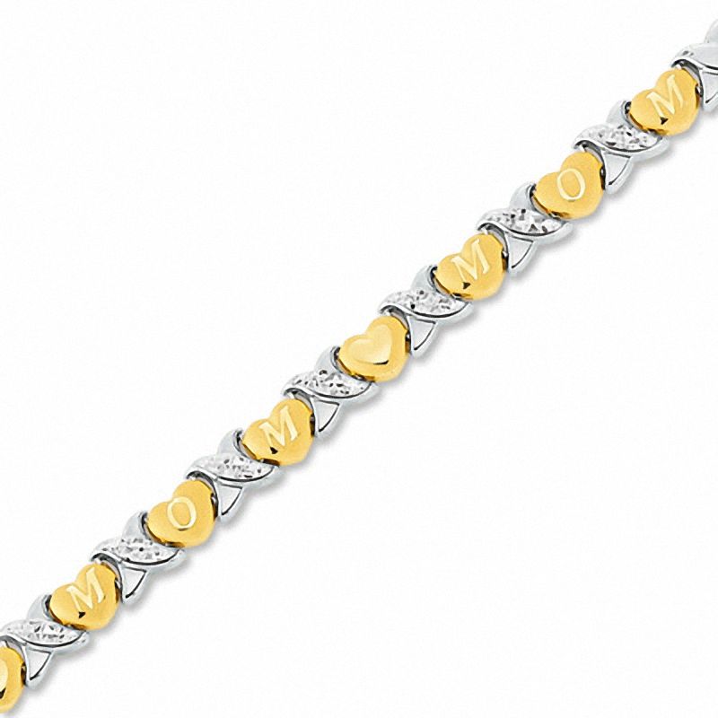 10K Two-Tone Gold MOM Heart and "X" Stampato Bracelet