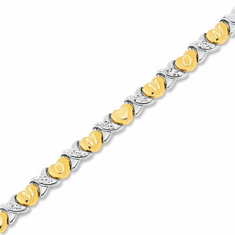 Main Image 1 of 10K Two-Tone Gold MOM Heart and "X" Stampato Bracelet