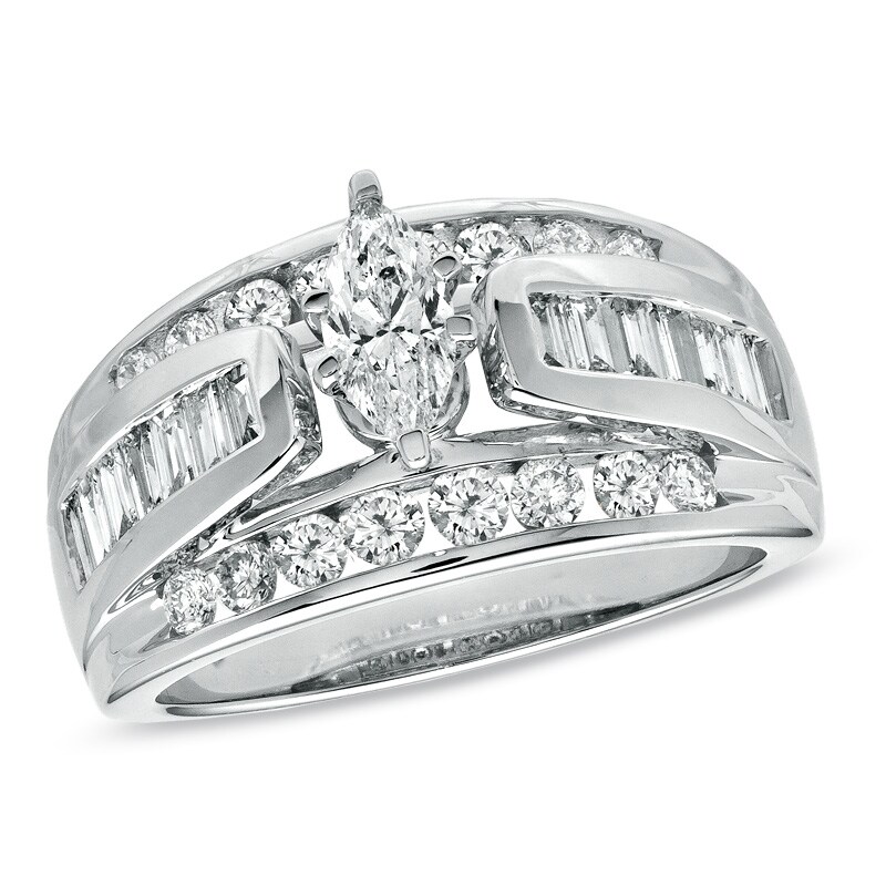 Main Image 1 of 1-1/2 CT. T.W. Marquise Diamond Engagement Ring in 14K White Gold