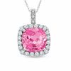 Thumbnail Image 1 of Cushion-Cut Lab-Created Pink and White Sapphire Pendant in 10K White Gold with Diamond Accents