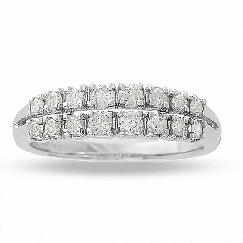 Main Image 1 of 1/2 CT. T.W. Diamond Two Row Band in 14K White Gold