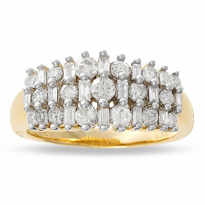 Main Image 1 of 1 CT. T.W. Chunky Round and Baguette Diamond Ring in 14K Gold
