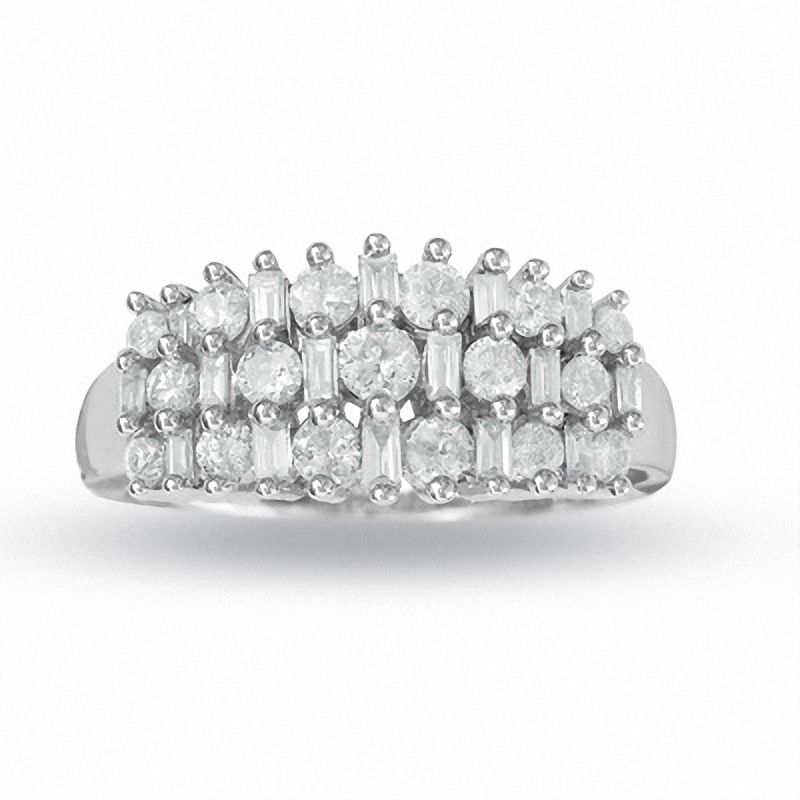 Main Image 1 of 1 CT. T.W. Chunky Round and Baguette Diamond Ring in 14K White Gold
