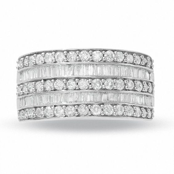1-1/2 CT. T.w. Diamond Three Row Band in 14K White Gold