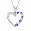 Thumbnail Image 1 of Journey Amethyst and Lab-Created White Sapphire Heart Pendant in 10K White Gold