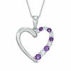 Thumbnail Image 0 of Journey Amethyst and Lab-Created White Sapphire Heart Pendant in 10K White Gold