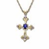 Thumbnail Image 1 of Oval Blue Sapphire Cross Pendant in 10K Gold with Diamond Accents