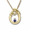 Thumbnail Image 1 of Blue Sapphire Circle Pendant with mother and child in 10K Gold with Diamond Accent