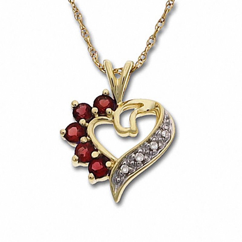 Main Image 1 of Garnet Heart Pendant in 10K Gold with Diamond Accents