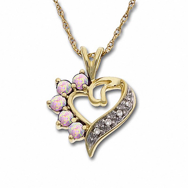 Main Image 1 of Opal Heart Pendant in 10K Gold with Diamond Accents