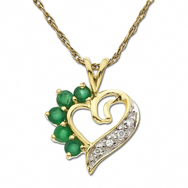 Main Image 1 of Emerald Heart Pendant in 10K Gold with Diamond Accents
