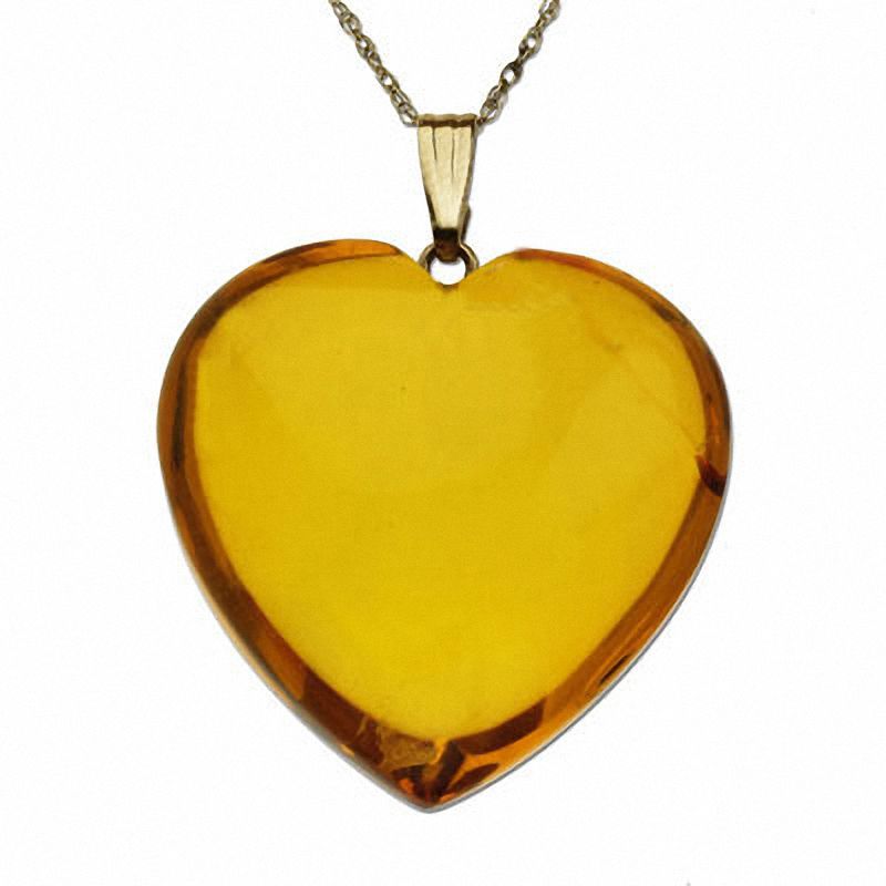 Main Image 1 of Amber Heart Pendant in 10K Gold