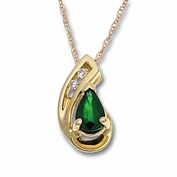 Pear-Shaped Emerald Pendant with Diamond Accents in 10K Gold
