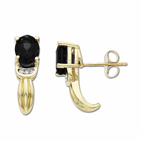 Oval Onyx Earrings in 10K Gold with Diamond Accents