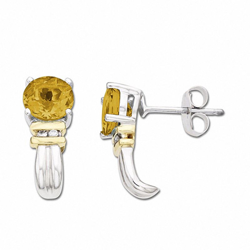 Main Image 1 of Citrine Earrings in 10K Gold with Diamond Accents