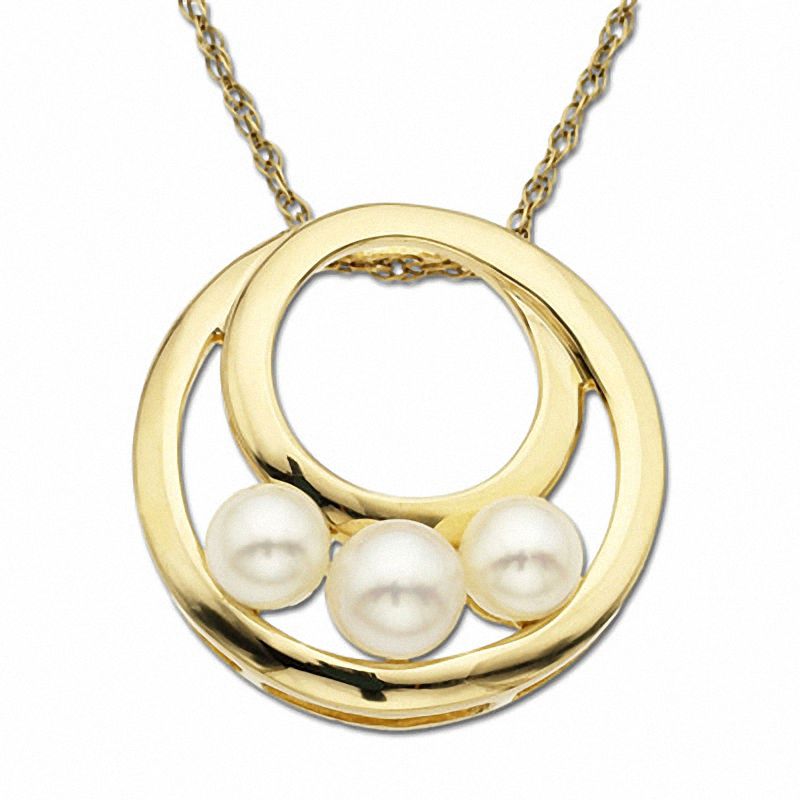 Main Image 1 of Freshwater Cultured Pearl Circle Pendant in 10K Gold