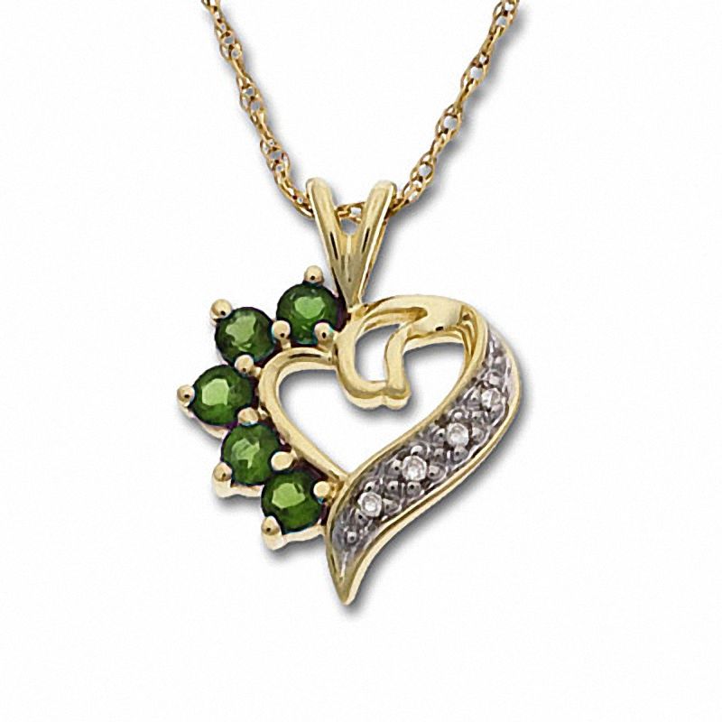 Main Image 1 of Peridot Heart Pendant in 10K Gold with Diamond Accents