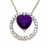 Thumbnail Image 0 of Heart-Shaped Amethyst Circle Pendant in 10K Gold with Diamond Accents