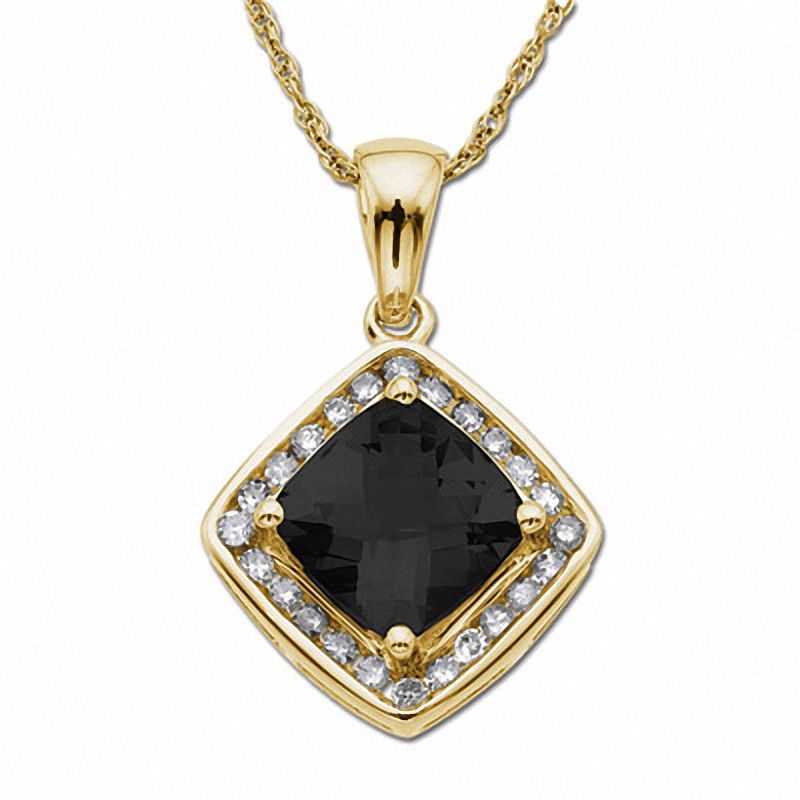 Main Image 1 of Square Onyx Pendant in 10K Gold with Diamond Accents