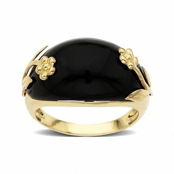 Onyx Flower Ring in 10K Gold