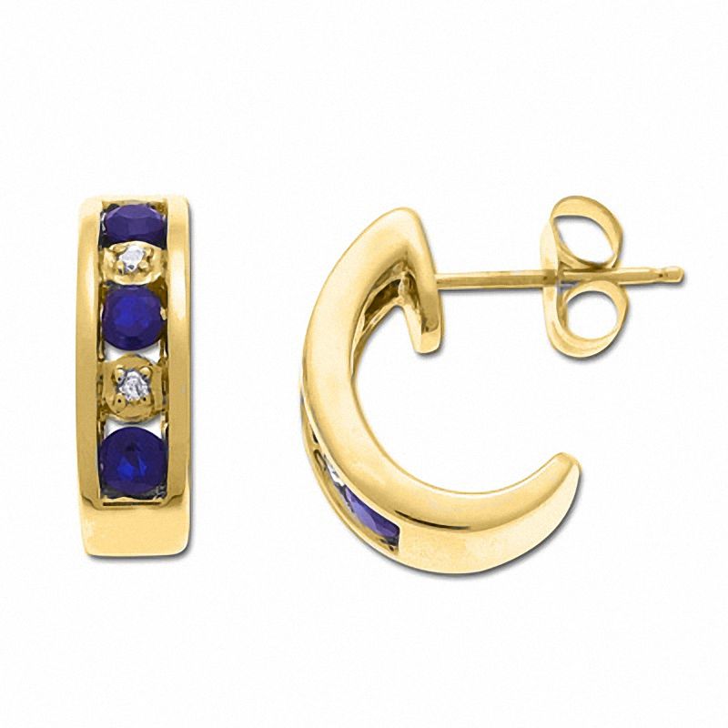 Main Image 1 of Blue Sapphire Earrings in 10K Gold with Diamond Accents