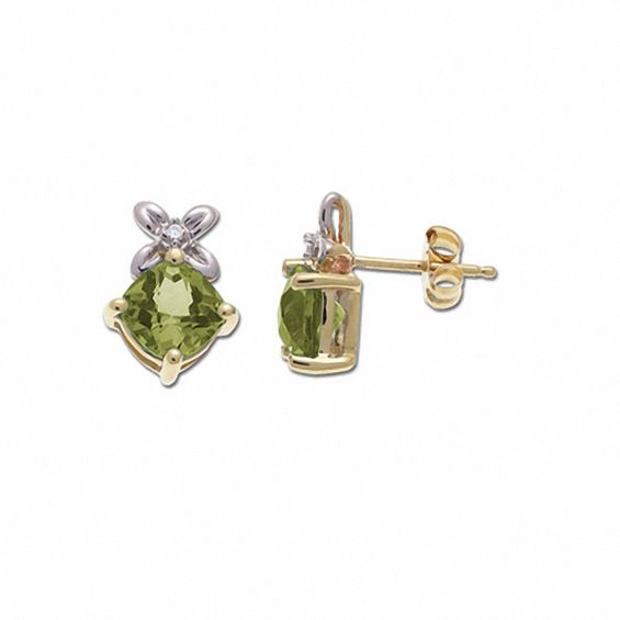 Peridot Stud Earrings in 14K Gold with Diamond Accents