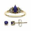 Thumbnail Image 0 of Blue Sapphire Ring and Earrings Set in 10K Gold with Diamond Accents