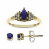 Thumbnail Image 1 of Blue Sapphire Ring and Earrings Set in 10K Gold with Diamond Accents