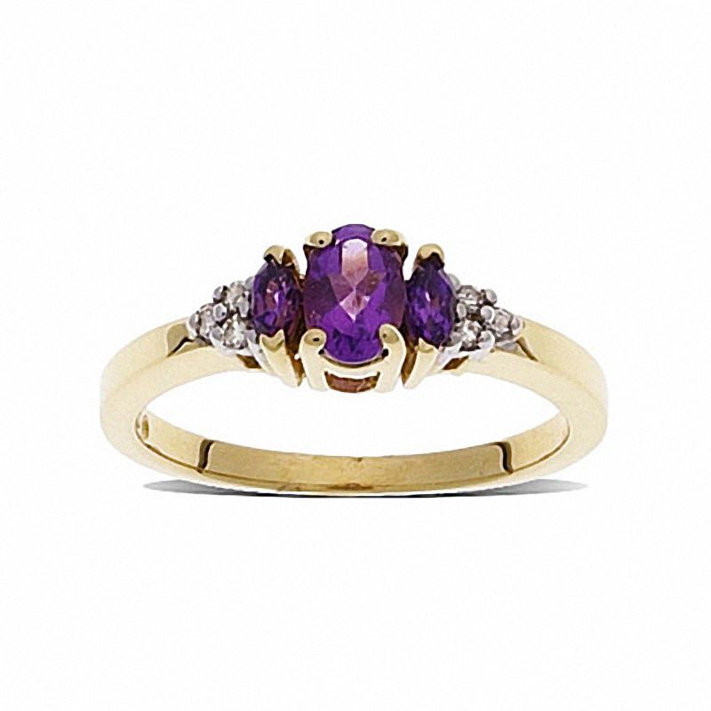 Main Image 1 of Amethyst Three Stone Ring in 10K Gold with Diamond Accents