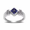 Thumbnail Image 1 of Blue Sapphire Square Ring in 10K White Gold with Diamond Accents