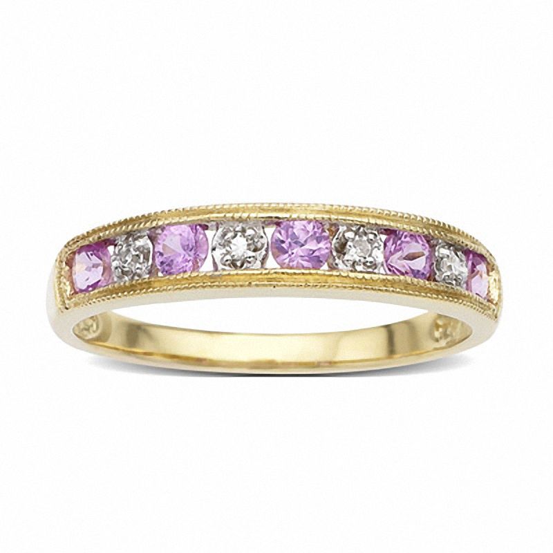 Main Image 1 of Pink Sapphire Channel Band in 14K Gold with Diamond Accents