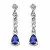 Thumbnail Image 1 of Pear-Shaped Blue Sapphire Drop Earrings in 10K White Gold with Diamond Accents