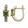 Thumbnail Image 1 of Square Peridot Hoop Earrings in 10K Gold with Diamond Accents