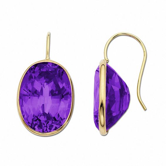 Oval Amethyst Drop Earrings in 14K Gold