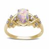 Thumbnail Image 1 of Oval Opal Ring in 10K Gold with Diamond Accents