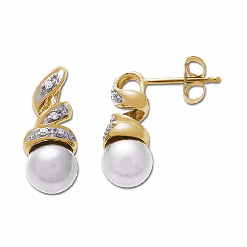Main Image 1 of Freshwater Cultured Pearl Drop Earrings in 14K Gold with Diamond Accents